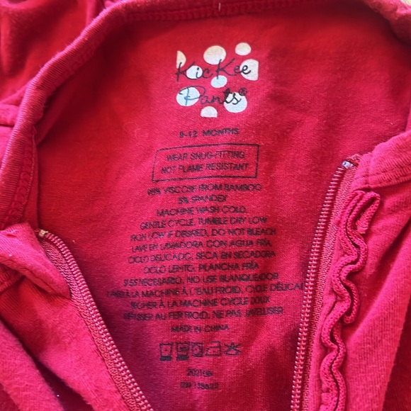 Kic Kee Pants girl zip pajama 9 to 12 mo ruffle long sleeve and bottom berry red - Picture 8 of 9